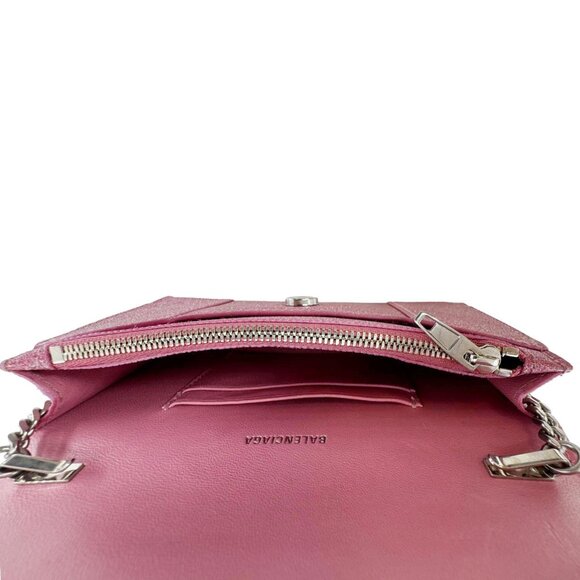 Balenciaga Hourglass Leather Wallet On Chain Shoulder Bag Pink - Picture 5 of 16